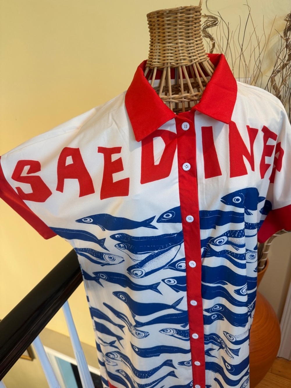 Fresh Sardines NWOT white and red dress with blue sardines - Picture 2 of 10